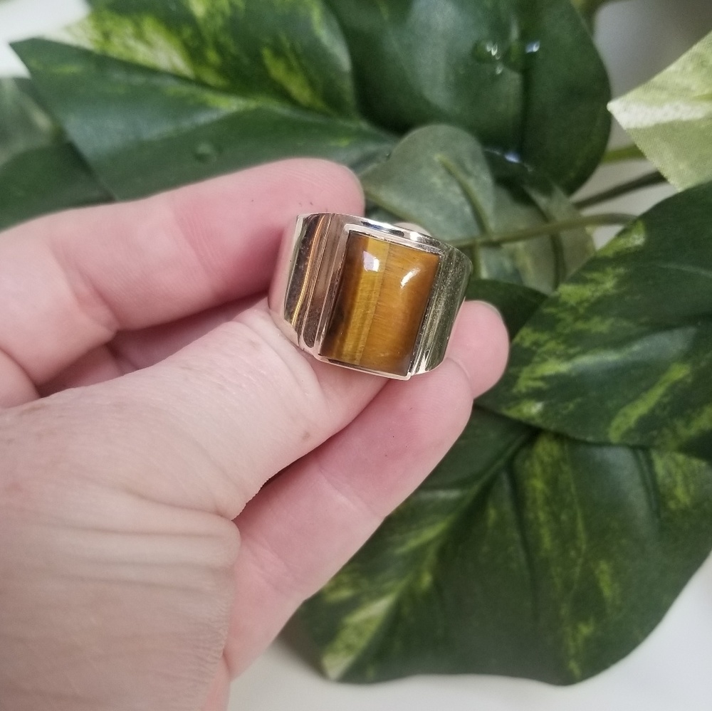 Mens Sterling Silver Ring- Tiger Eye